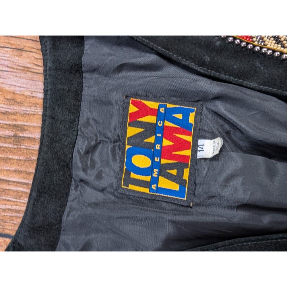 TONY LAMA Women's 14 Southwest Fringed Beaded Black Suede Leather Bolero Jacket - Picture 12 of 16